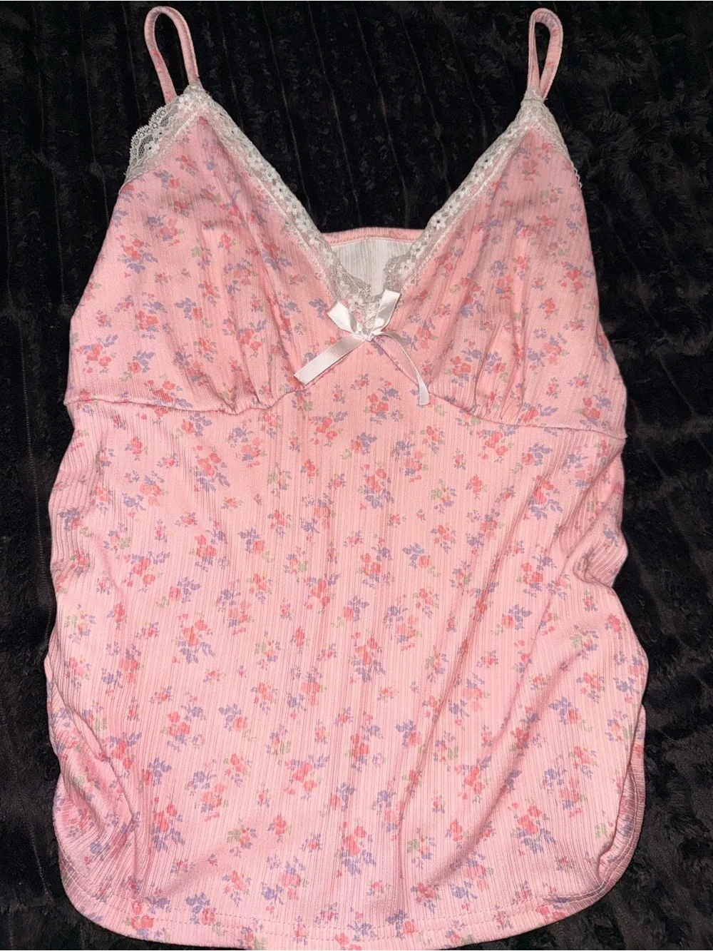 SHEIN Pink Floral Lace-Trim Sleep Cami